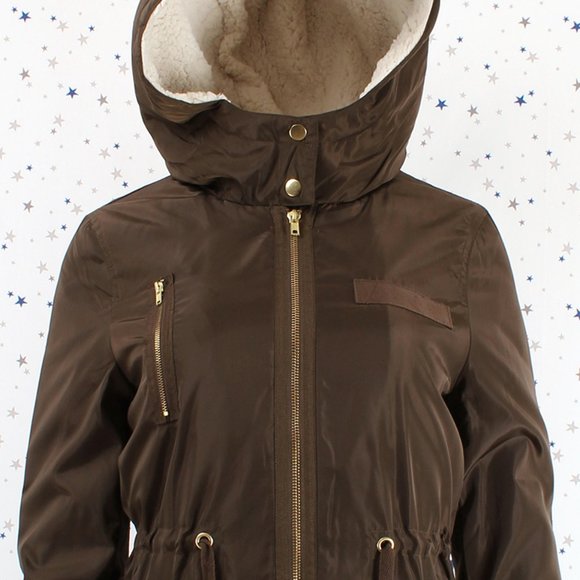 Fur Lined Hood Long Padded Zip Up Jacket Olive - Picture 5 of 9